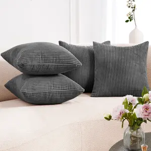Deconovo Gingham Corduroy Pillow Covers Set of 4 Soft Textured Cozy Charm Living Room Bedroom Decor Hidden Zipper Machine Washable