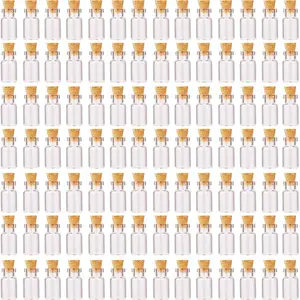 100pcs 1ml Small Mini Glass Bottles Jars with Cork Stoppers Tiny Vials for DIY Art Crafts Wedding Favors