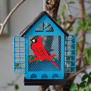 Outdoors Hanging Bird Feeders with Double Suet Squirrel-Proof Seeds Tray Cage Refillable Wrought Iron Openwork Feeder for Backyard Tree Garden Decor