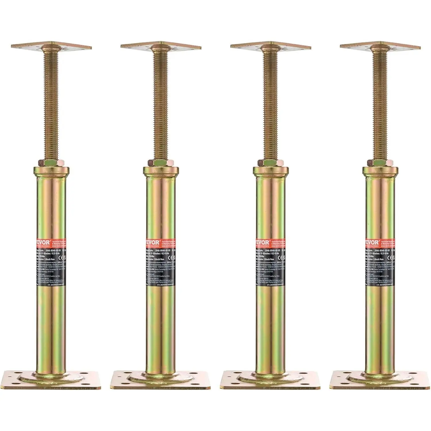 【Summerfinds】VEVOR 4 PCS Galvanized Telescoping Screw Floor Jacks, 11.6"-16" Height Range, 10000 LBS Total Support, Temporary Post Floor Joist Leveling Tools, Floor Jack Heavy Duty Furniture