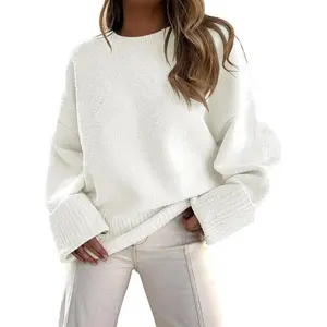 Women's Oversized Crewneck Long Sleeve Fuzzy Knit Casual Chunky Warm 2024 Fall Pullover Sweaters Top Trendy Outfits