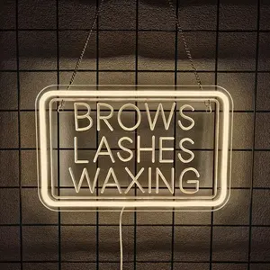 Brows Neon Sign for Wall Decor Art Carving Design USB Powered Personalized Neon Light Sign for Beauty Salon Spa Business Lash Hair Shop Wedding  Advertising
