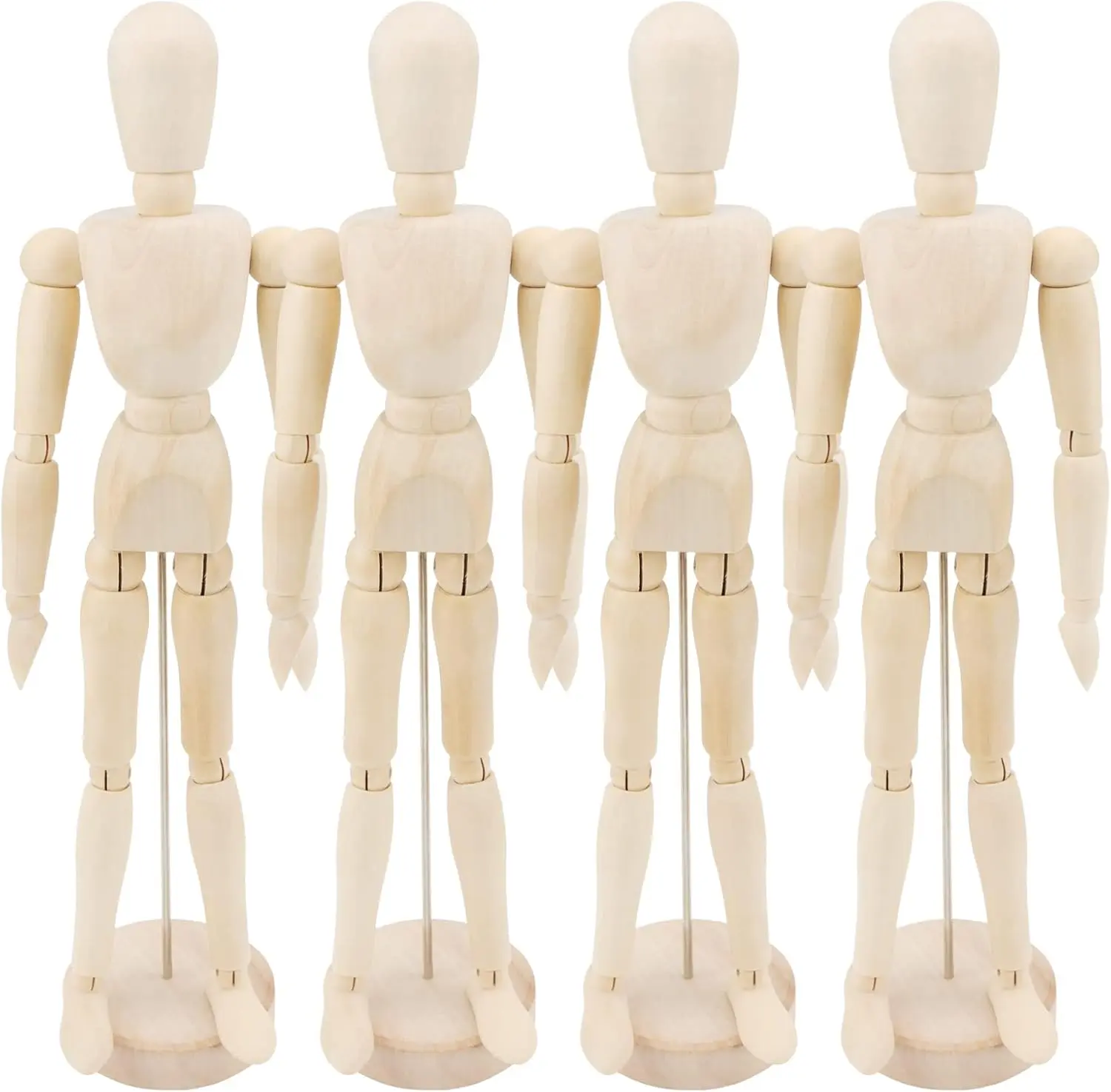4 Pack 12 Inch Wooden Artists Model, Wooden Art Mannequin Moveable Drawing Mannequin, Posable Wooden Figure with Base, Articulated Mannequin Wooden Manikin for Drawing, Painting,  Decor