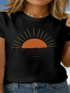 Women's Summer Casual Short Sleeve Round Neck Printed T-Shirt, Fashionable Cute Design, Perfect for Daily Wear, Cross-Border Stock