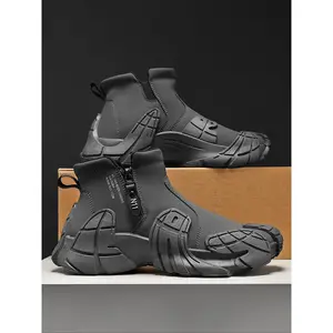 Men's Fashionable Solid Color Zipper Boots, Casual Comfortable Breathable Mid-calf  Shoes  for Daily Wear, Perfect  Footwear for Students and Outdoor Sports