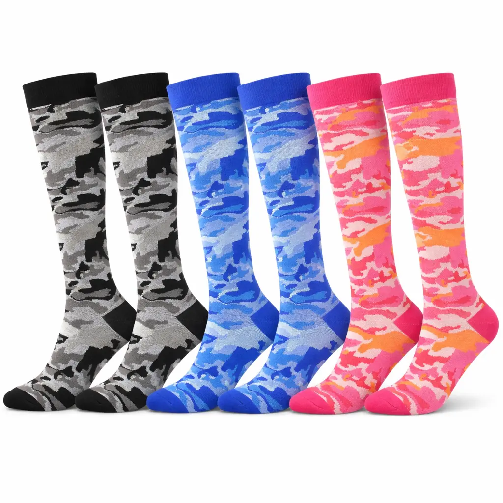 MhzyCaus Women's 6 Pairs Pastel Camouflage Multicolor Compression Calf Socks - Moisture Wicking, Breathable Quick-Dry Outdoor Athletic Socks for Running, Hiking, Moisture Wicking Socks, Multicolor Athletic Socks