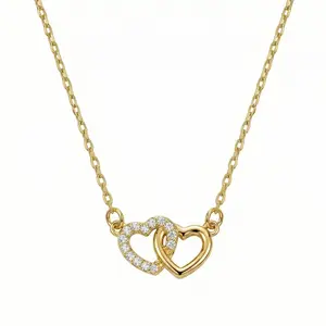 Double Heart Necklace in 18K Gold
