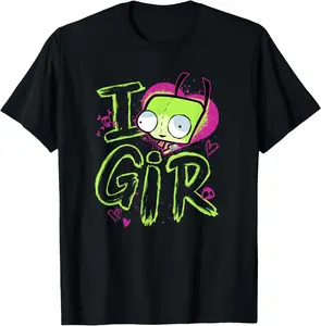 100% Cotton Invader Zim Valentine's Day I Love Gir T-Shirt