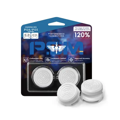Aim Series White Silicone Thumbstick Grips Set with Precision Rings & Analog Enhancements for PS4/PS5 Controllers - 1 High-1 Mid Rise Concave Caps, In-Game Movement Control, Improved Accuracy, Performance Gamer Console Accessories