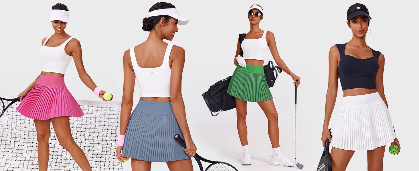PINSPARK Pleated Tennis Skirt for Women High Waisted Athletic Skirts with Shorts Pockets Golf Workout Pickleball Skort Skirts Springtok
