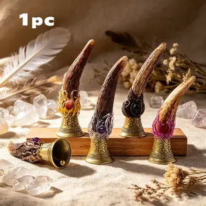 Natural Crystal Rolling Stone Witch Magic Wand with Brass Bells, Copper Bell for Bed Call & Reminder, Home Decor, Christmas Gift & Souvenir, Real Shiny Stone
