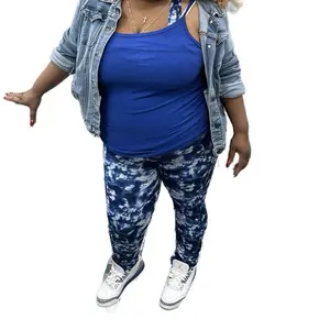 Plus Size 2pc Yoga Set - Blue Top & Blue and White Pants - Stylish Outfit for Yoga and Fitness