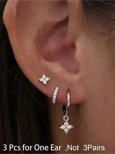 Women's Four-Leaf Clover Earrings Set, Zirconia Inlay Design, Elegant Ear Cuffs for Women, Perfect Gift for Her, Daily Wear Jewelry