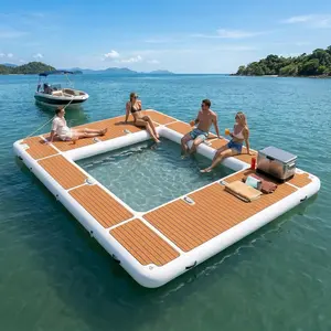Inflatable Yacht Pool 13x10ft, Thick PVC Floating Swimming Pool with Non-Slip EVA Surface, Inflatable Floating Dock for Yacht/Boat/Sea/Lake Water Activities