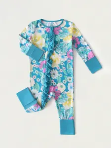 Softty Baby Long Sleeve Bamboo Fiber Bodysuit with Two-Way Zipper Foldable Cuffs and Hem Blue Ruffle Suitable for All Seasons Perfect Gift for Babies Can Be Worn as an Outer Layer