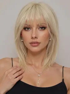 Fashionable New Straight Bob Wig 12 Inch Short Straight Light Blonde Wigs with Bangs Synthetic Wigs for Women, Suitable for Ordinary Work, Life, Dance Parties and All Occasions