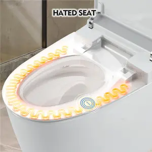 Heated Seat Smart Toilet, One Piece Toilet, Automatic Flush Tank Less Toilet with Foot Sensor Flush, White Night Light, Knob Control, Soft Close Cover Glaze