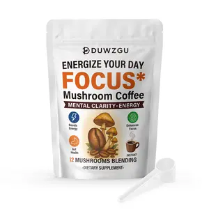 DUWZGU Mushroom Powders USDA Organic with 6 Adaptogenic Mushrooms and MCT Oil, USA Grown Instant Coffee for Better Energy, Focus, Digestion, Immunity with Turkey Tail, Shiitake, Lion's Mane, 30 Servings