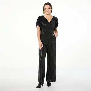 Curations x Nicole Hickl Sequin and Faux Feather Jumpsuit