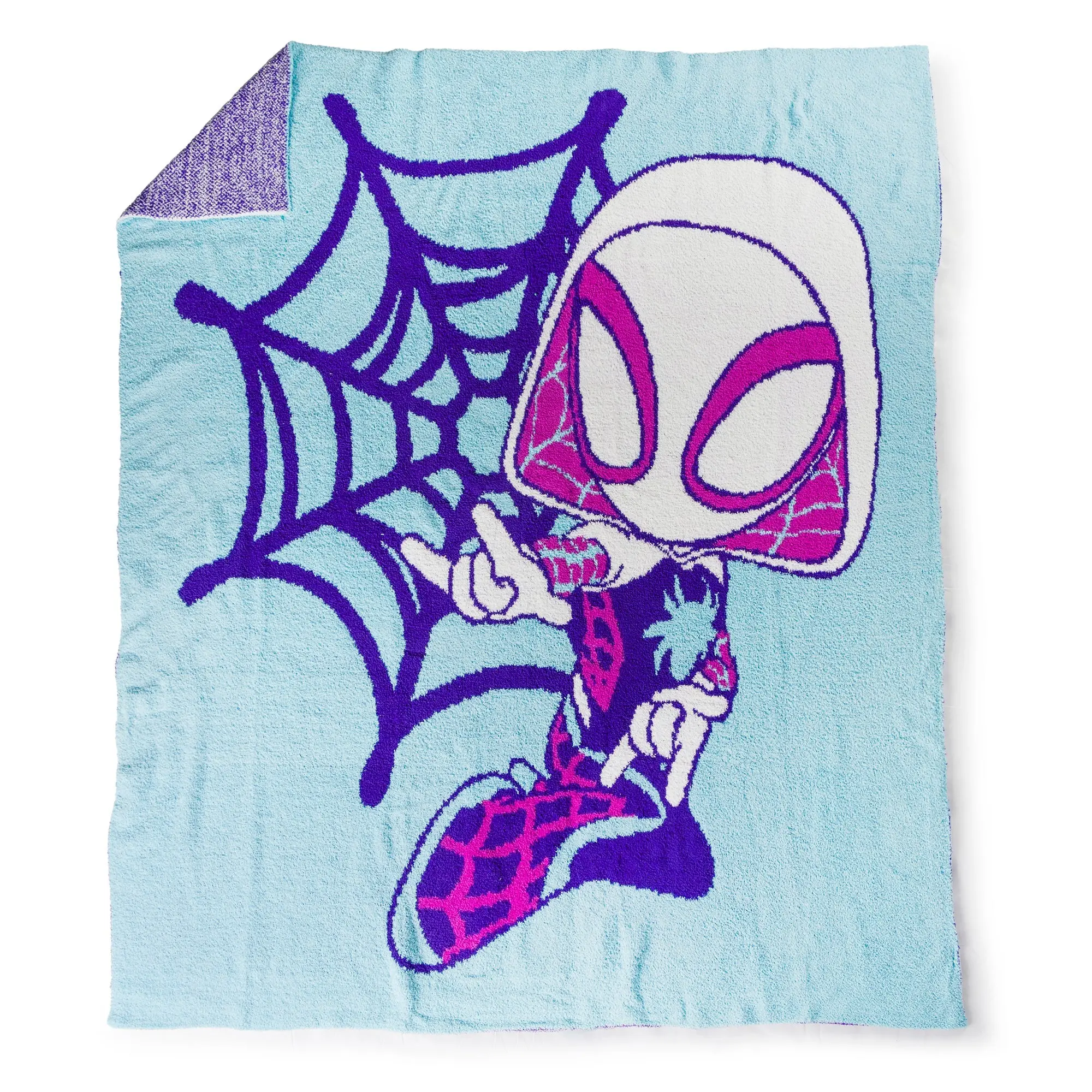 Disney Spidey & His Amazing Friends Gwen Stacy Ghost Spider Ultra-Soft Feather Knit Microfibre Blanket - 50x60 in, Lightweight Travel Throw, Ghost-Spider Fan Art, Web Graphic Throw, Warm Construction, Machine Washable, Fade-Resistant