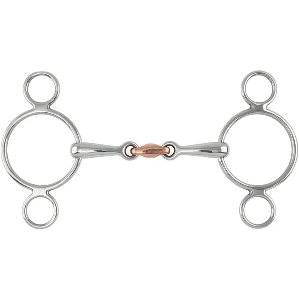 Shires Two Ring Copper Lozenge Gag Bit - 16mm Mouthpiece, Stainless Steel & Copper - Multiple Sizes 5.25"