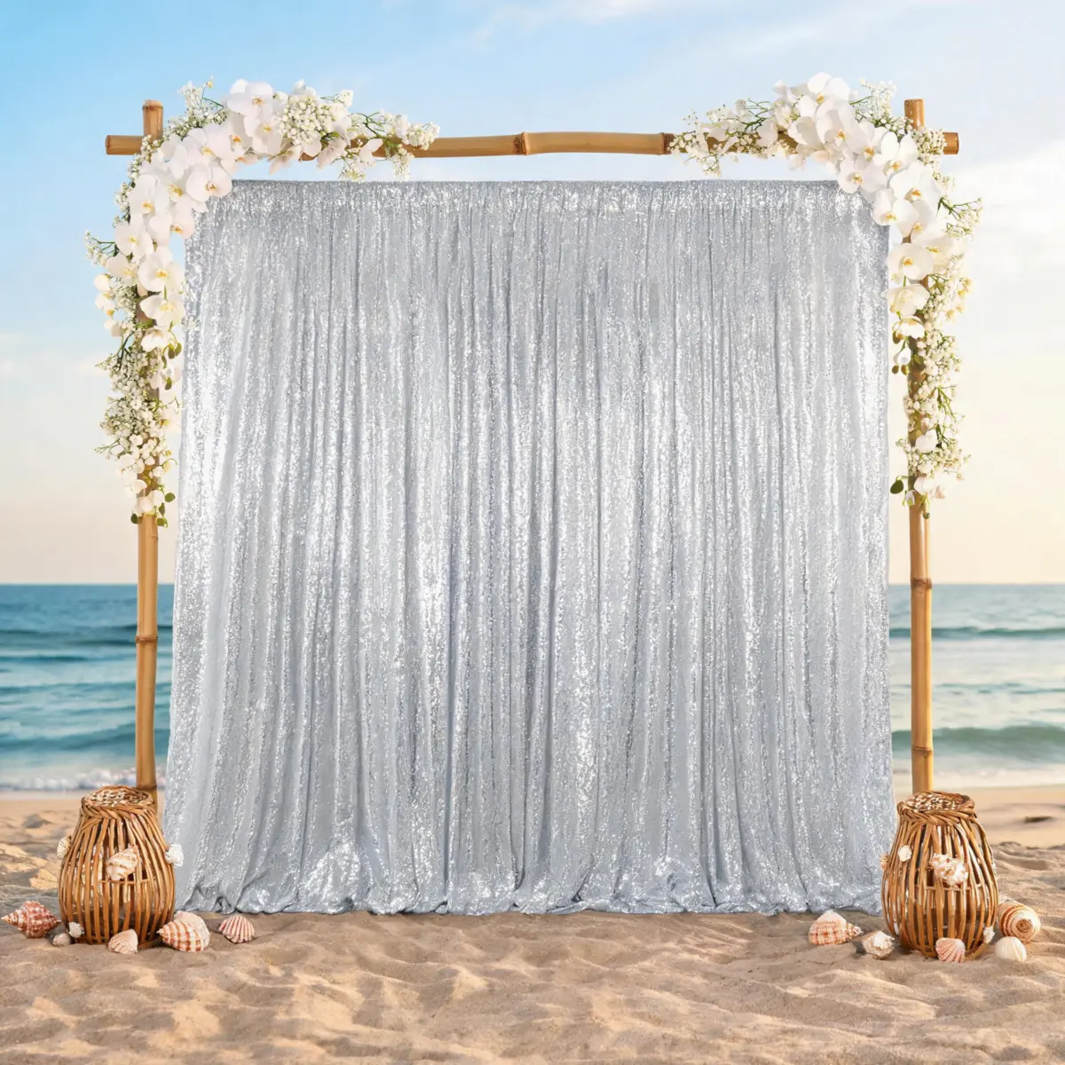 10x10FT Silver Sequin Backdrop Curtain, Glittering Drapes for Halloween, Thanksgiving, Christmas Day, Romantic Wedding Ceremony