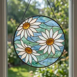 Daisy-shaped window hanger made of stained glass: Made to order. Flower birthday gift for mom.