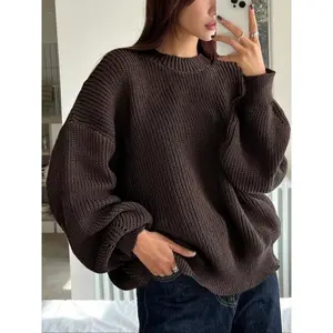 Women's Oversized Crew Neck Long Sleeve Pullover Sweater, Casual Autumn Winter Solid Color Classic Fashion Cozy Soft Chic Knitted Jumper Sweater Top, Ladies Fashion Knitted Top, Women Fall Knitwear, Winter Sweater for Women