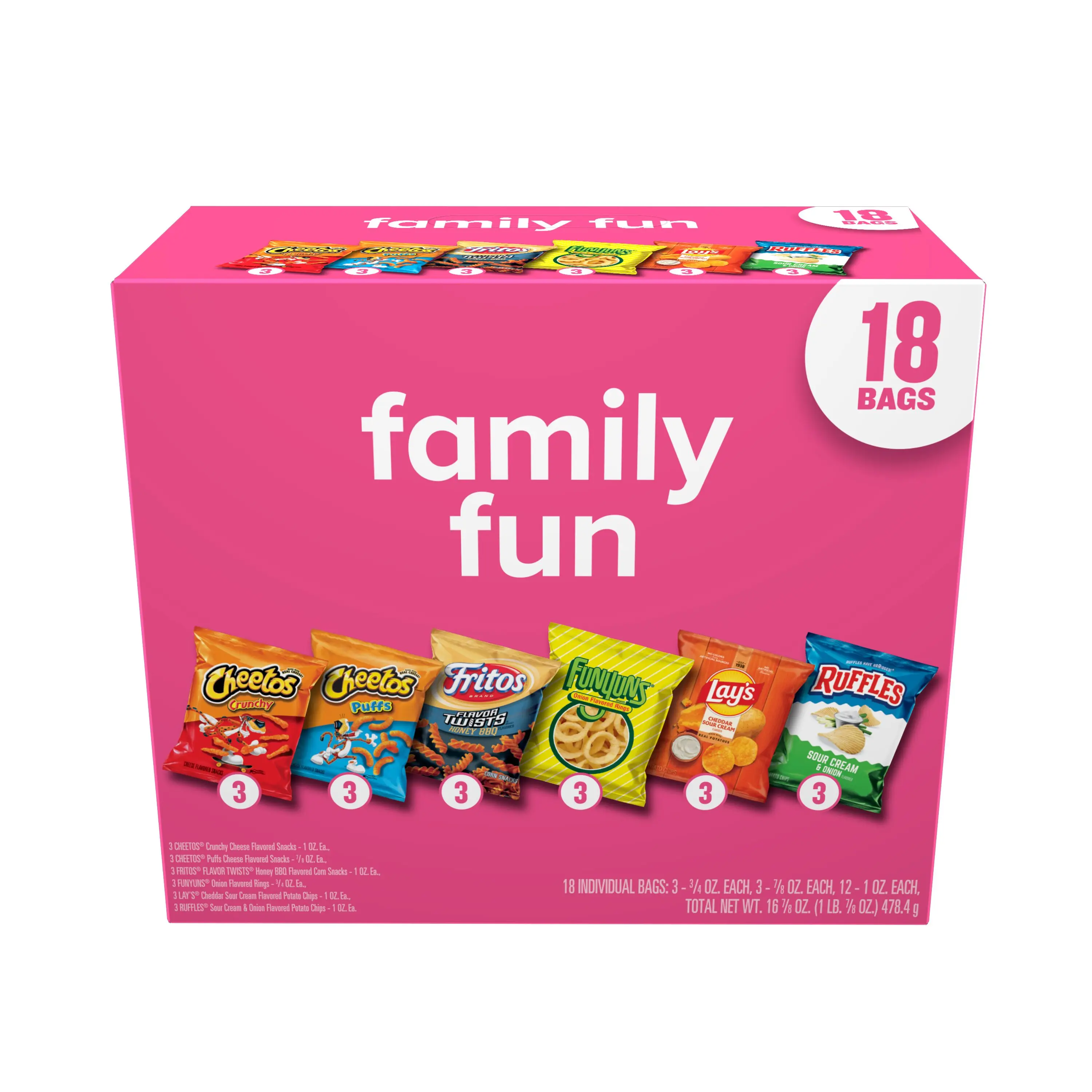 Frito Lay Family Fun Variety Pack Snacks Chips, 18 Pack