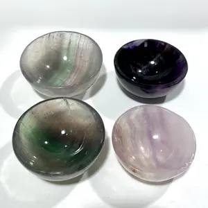 IG Crystal Fluorite Bowl 1~2 Counts Hand Polished Natural Raw Crystal Decorative Storage Bowl for Meditation Reiki Healing Agate Bowl