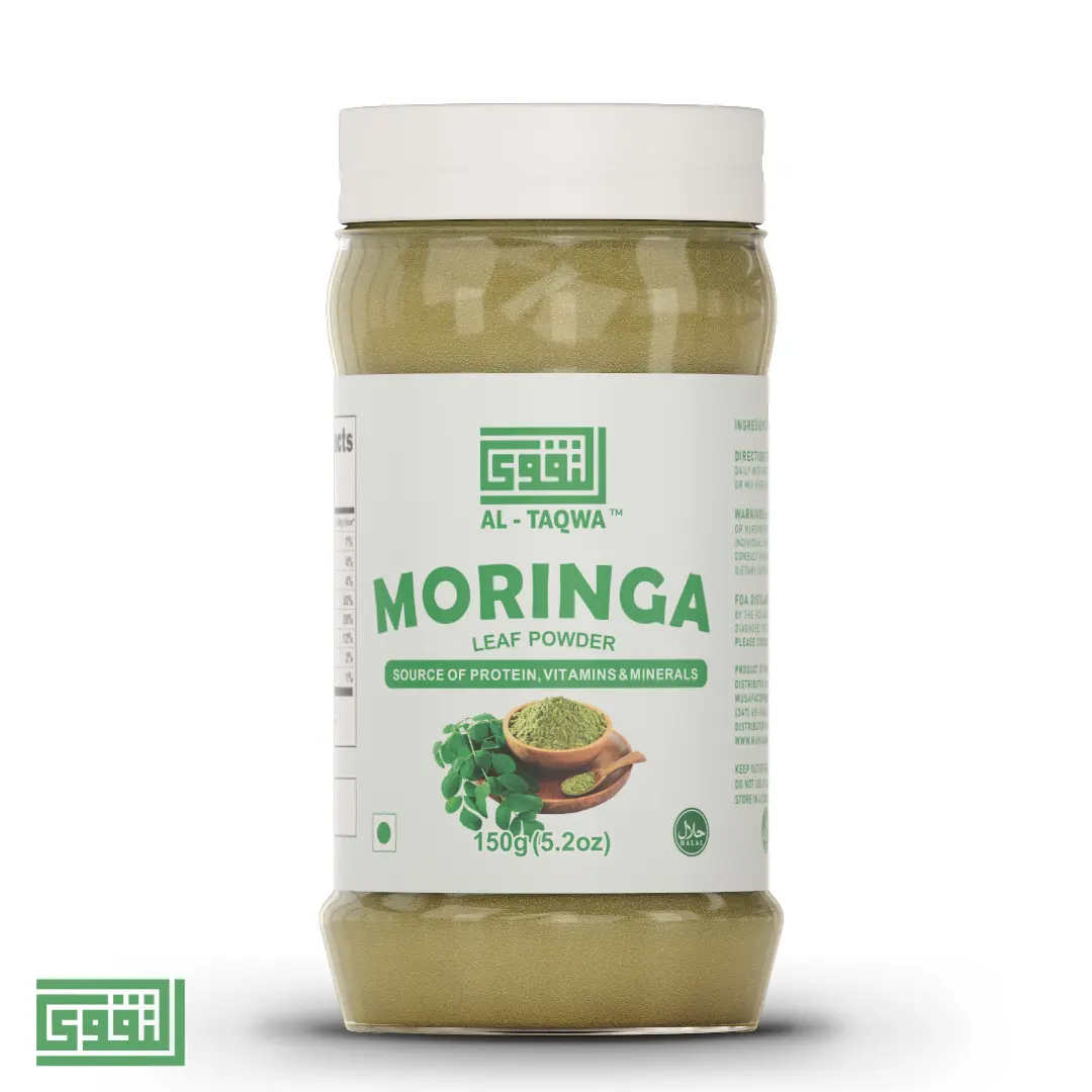 Al-Taqwa Organic Edible Moringa Powder - 100% Pure 150g (5.2oz) Edible Dietary Supplement, Essential Minerals Supplement, Allergen-Free (Sugar, Gluten, Dairy), GMO-Free, Energy Booster, Multivitamin for Women, Antioxidant (Suitable for All Ages)