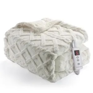 Heated Blanket Throw, Soft Washable Electric Blanket, Heating Blanket for Bedding, With 10 Heat Settings, Auto Shut Off Timer, 50x60, Off White