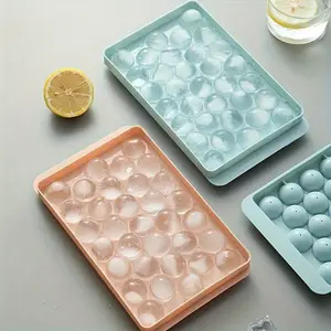 Round Ice Cube Tray with Lid, 1 Count Easy Release Ice Ball Mold, Reusable Ice Cubes, Bullet Ice Cubes Tray for Chilling Whiskey, Cocktails, Tea, Coffee and Drinks, Home Bar Accessories