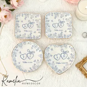 Personalized Locked Ring Dish, Wedding Gift For Couple, Toile De Jouy Jewelry Dish, Sentimental Gift For Bride, Engagement Gift, Anniversary