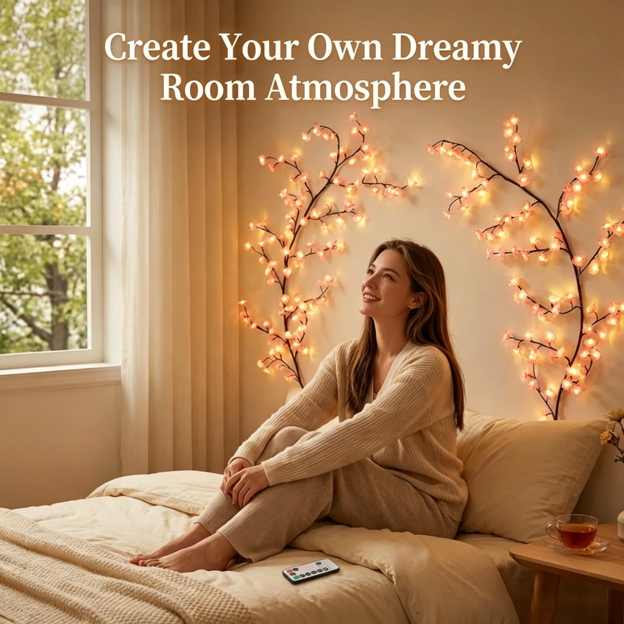 LED Cherry Blossom Tree Branch Mood Lighting - 7.55FT 144LEDs Willow Vine Garland, 1.2m 48leds, 1.6m USB Cable, Timers, Color Changing, 8 Lighting Modes, Remote, Bedroom Indoor Wall Decor for Wedding, Christmas LED Cherry Blossom Tree Branch Mood Lighting - 7.55FT 144LEDs Willow Vine Garland, 1.2m 48leds, 1.6m USB Cable, Timers, Color Changing, 8 Lighting Modes, Remote, Bedroom Indoor Wall Decor for Wedding, Christmas