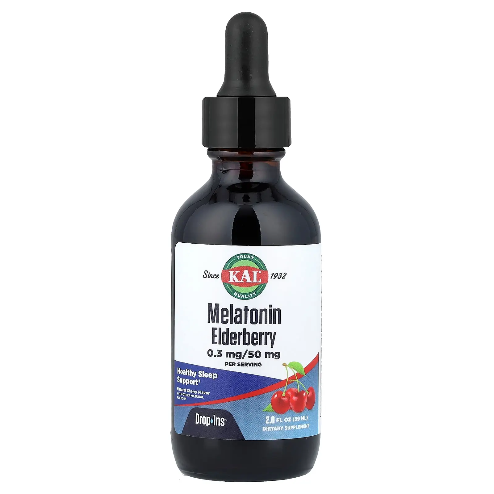 KAL Melatonin Elderberry, Natural Cherry, 2 fl oz (59 ml)