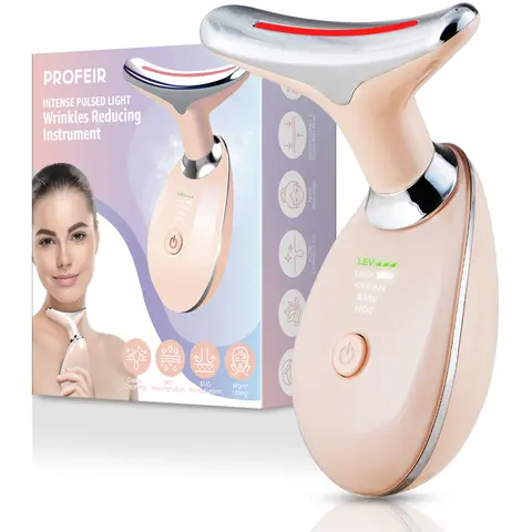 Facial Neck Massager - Skin Care Tools with 3 Massage Modes, 3 LED Light Colors (Red Light for Anti-Aging, Skin Rejuvenation), Alleviates Facial Fatigue, Battery Powered, Compact & User-Friendly Design for Adult Gentle Care