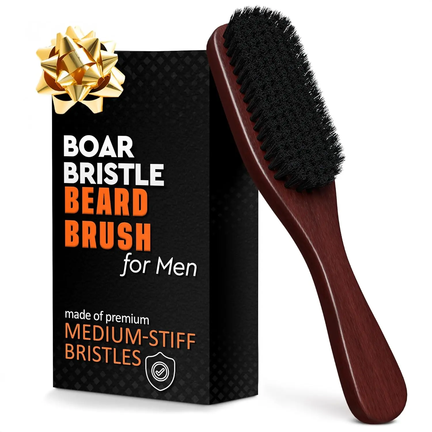 Boar Bristle Beard Brush for Men - Soft Medium-Stiff Bristles for Beard Straightening & Grooming Ideal for Thick Hair