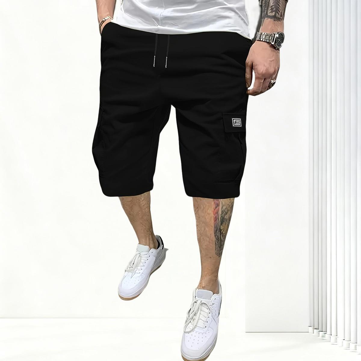 Men’s solid-color cargo shorts, 4-pack; lightweight fashion shorts with flap pockets; available in multiple colors; stretch fabric with four-way stretch; outdoor work pants for men Beige Athletic,summervibes Activewear Trouser,summerwins