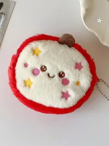 Cute Plush Apple Coin Purse with Cartoon Star Pattern, Embroidered Coin Pocket, Mini Wallet with Keychain, Girls Small Storage Bag, Cute Plush Portable Bag Charm, Wallet And Charm