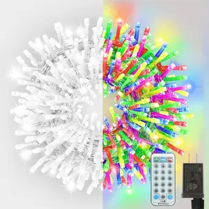 LAMPHOME 33ft Christmas Decorative Mini Lights, 100 LED transparent Wire Fairy Starry String Lights Plug in, 12 Lighting Modes, for Indoor Outdoor Xmas Tree Wedding Party Decoration (White+Multicolor)