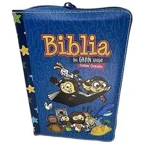Biblia Para Ninos Letra Grande 10 puntos Reina valera 1960 Azul Estrellas Con Cierre Indice Vinyl Bound