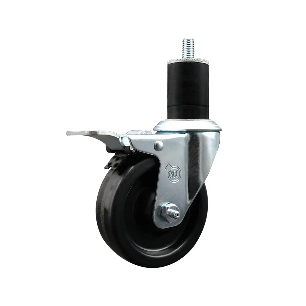 Service Caster SCC-EXTTL20S414-PHR-134 Phenolic Swivel Expanding Stem Caster (Series #20), Roller Bearing, 4x1.25 in. Black Wheel, 1.75 in. Stem, Total Locking Brake, 300 Lbs Capacity, for Shop Projects, Work Tables