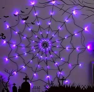 2024 LED Spider Web Lights for Indoor and Outdoor Halloween Decorations