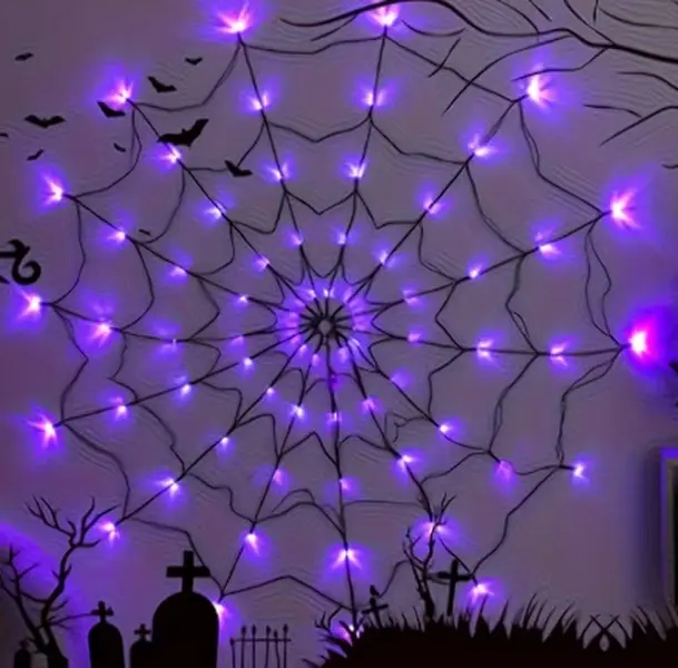 2024 LED Spider Web Lights for Indoor and Outdoor Halloween Decorations