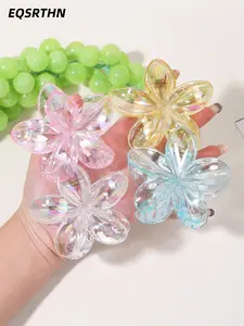 4pcs transparent bauhinia hair clip set, fresh and transparent color flower-shaped hair clip set, transparent yellow powder blue and white multi-color hair clip, women's hair side clip daily commuting date all-match headdress
