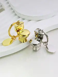 2pcs Creative Funny 3D Zinc Alloy Toilet Keychain Belt Buckle, Outdoor Key Chain Bag Charm, Valentine's Day Christmas Gift