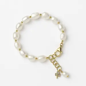 Natural Fresh Water Pearl Bracelet - Summer Beach Vibes Gold Filled Jewelry with Elegant Charm