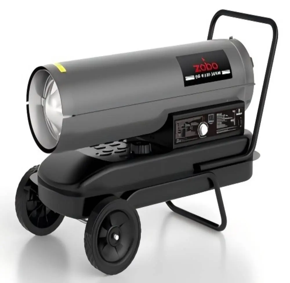 Kerosene Forced Air Heater, 125K BTUs Kerosene Diesel Forced Heater with Thermostat, 10 Gallon Tank, Wheels, for Workshops, Warehouses, and Construction Sites, 120V/60Hz, Portable, Stainless Steel, Portable Unit