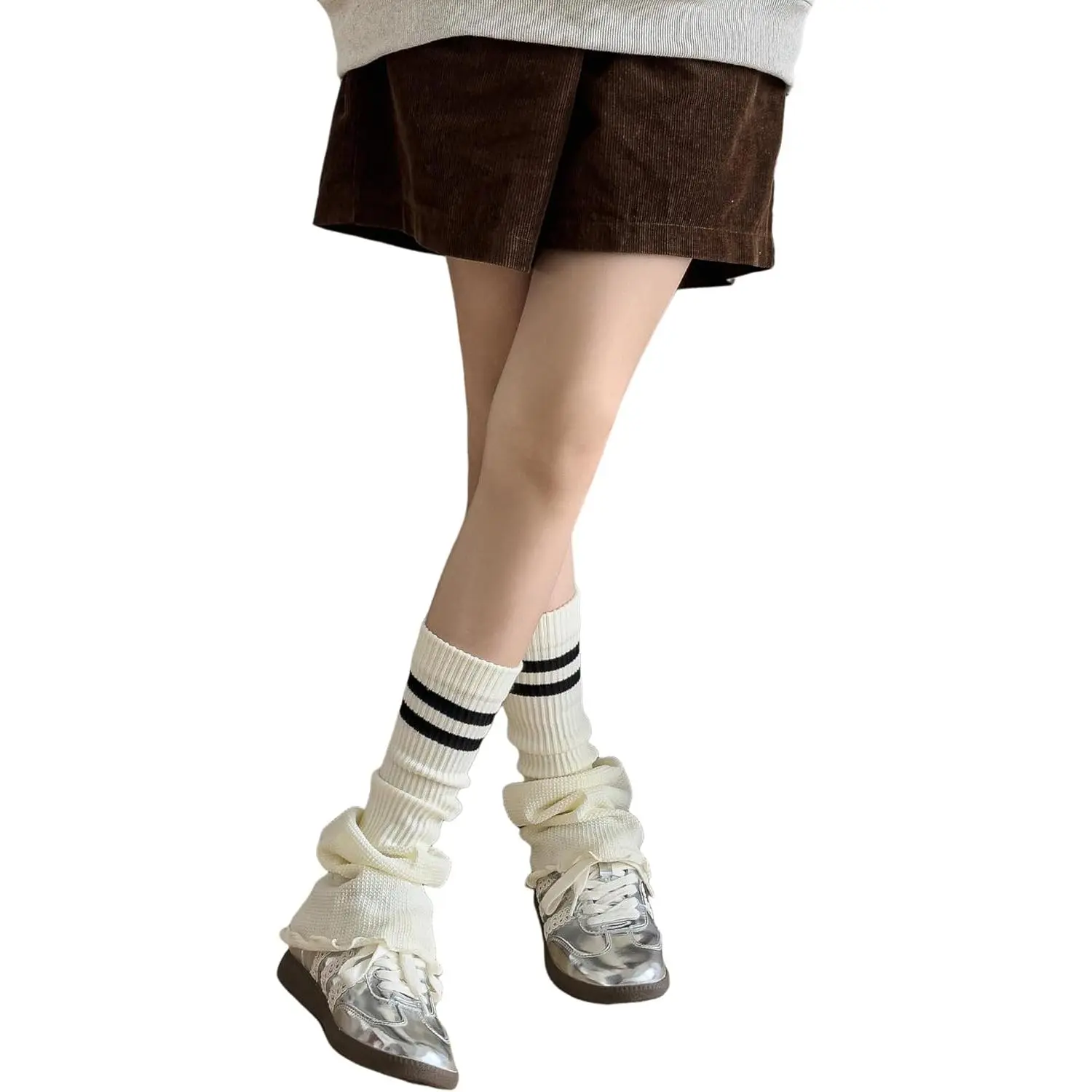 Leg Warmers for Girls Women Cute Flared Ribbed Knit Leg Warmers Y2k kawaii Striped Long Leg Warmer Socks